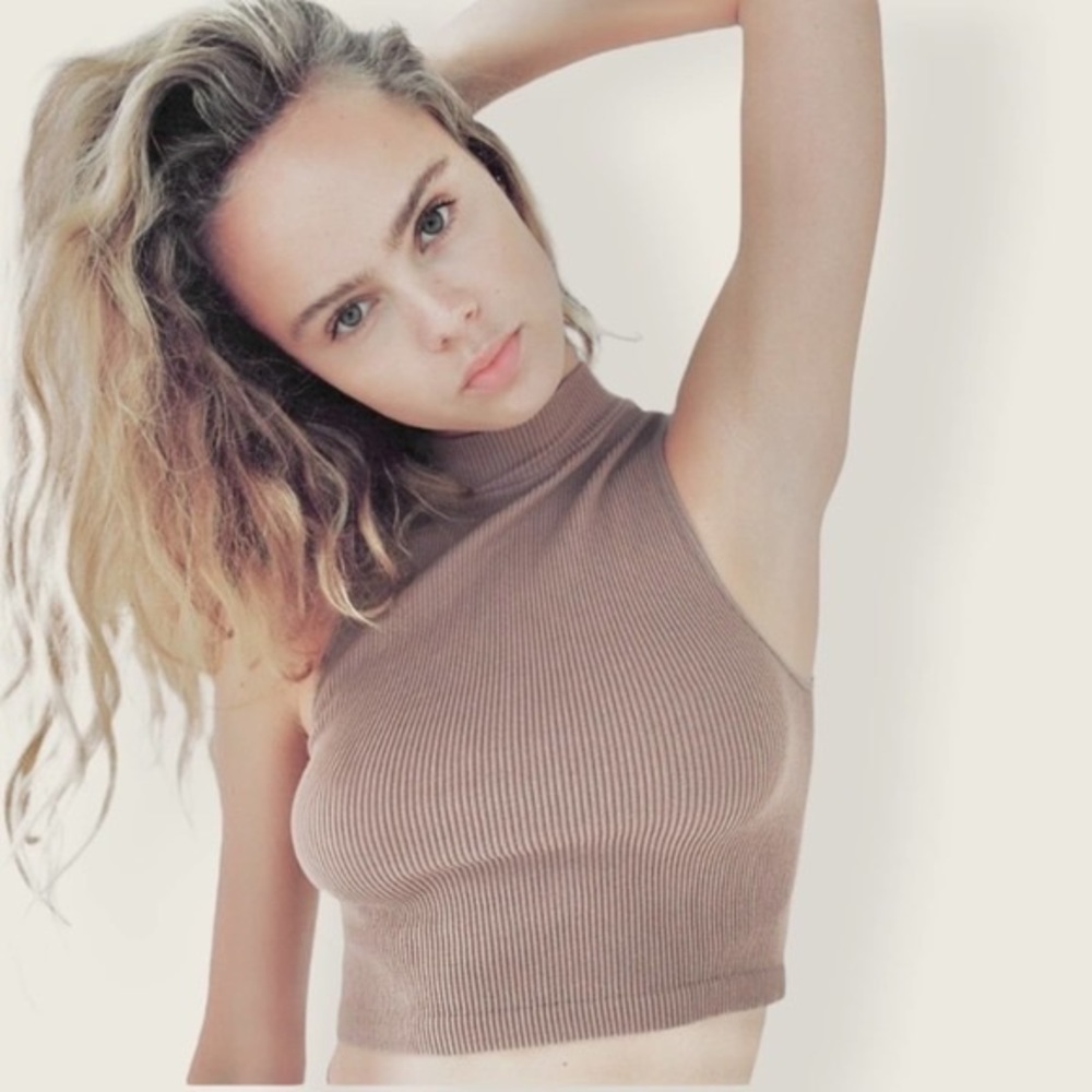 Zara Tan Mockneck Crop Top